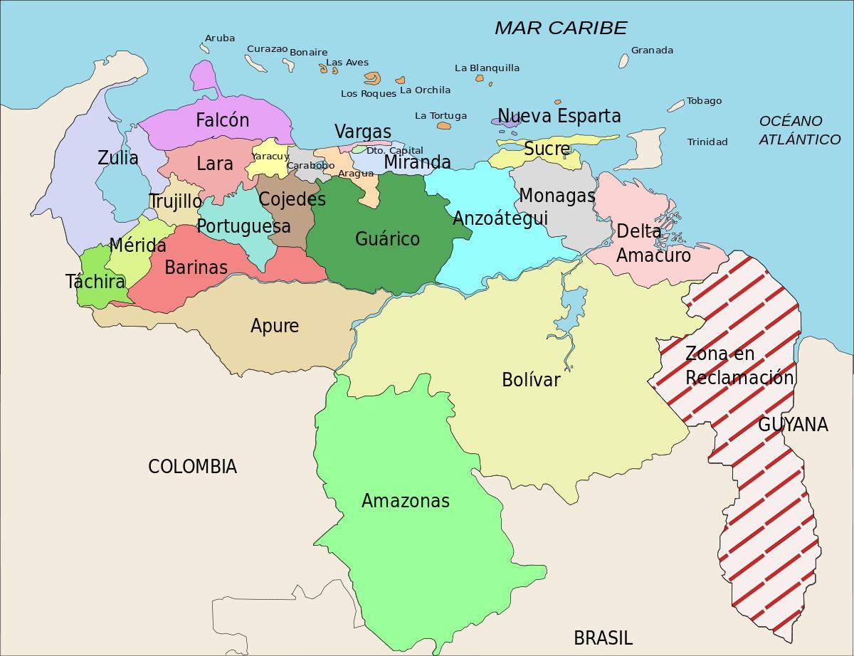 карта Венесуэлы дзяржаў