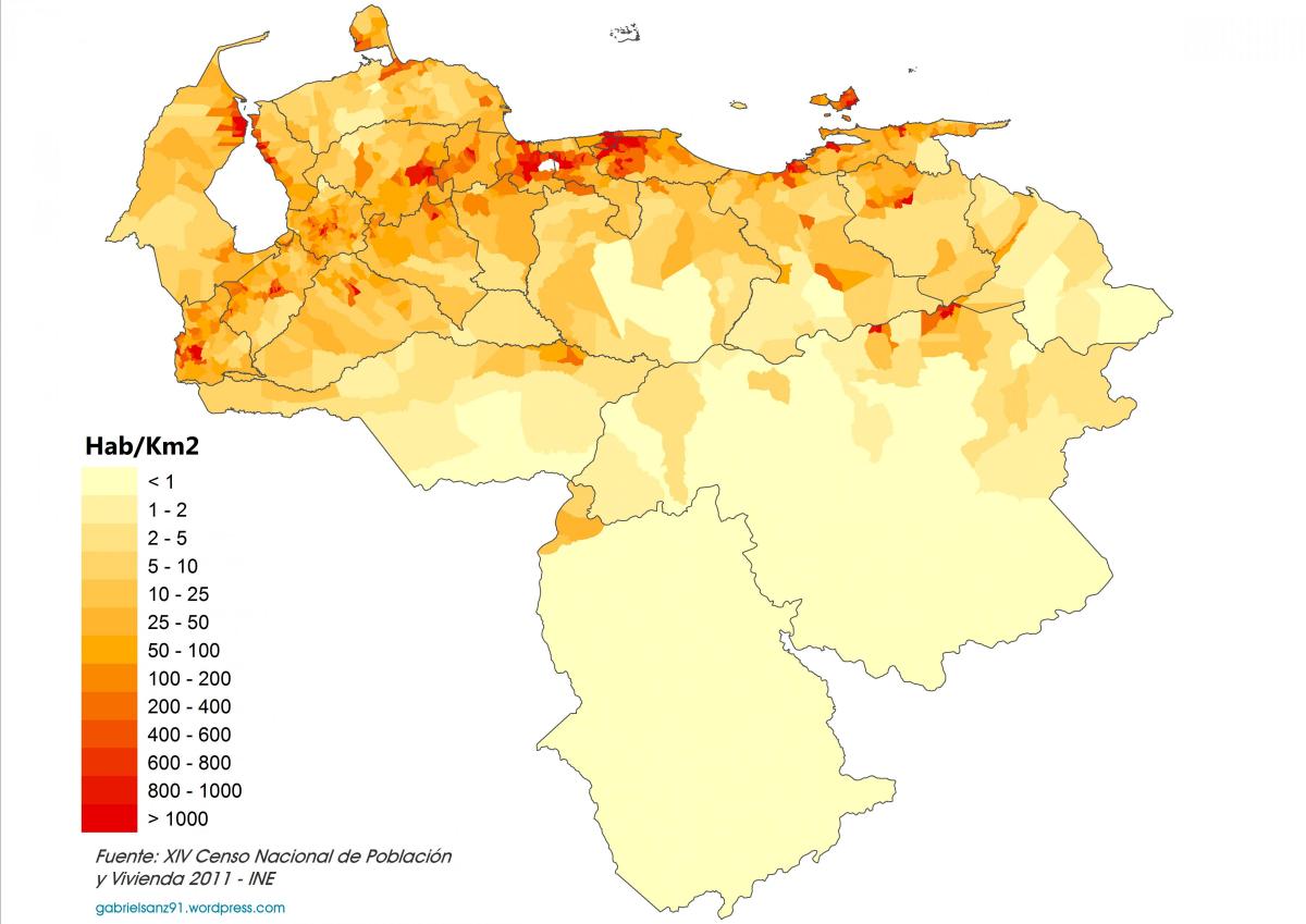 Венесуэла карту шчыльнасці насельніцтва 
