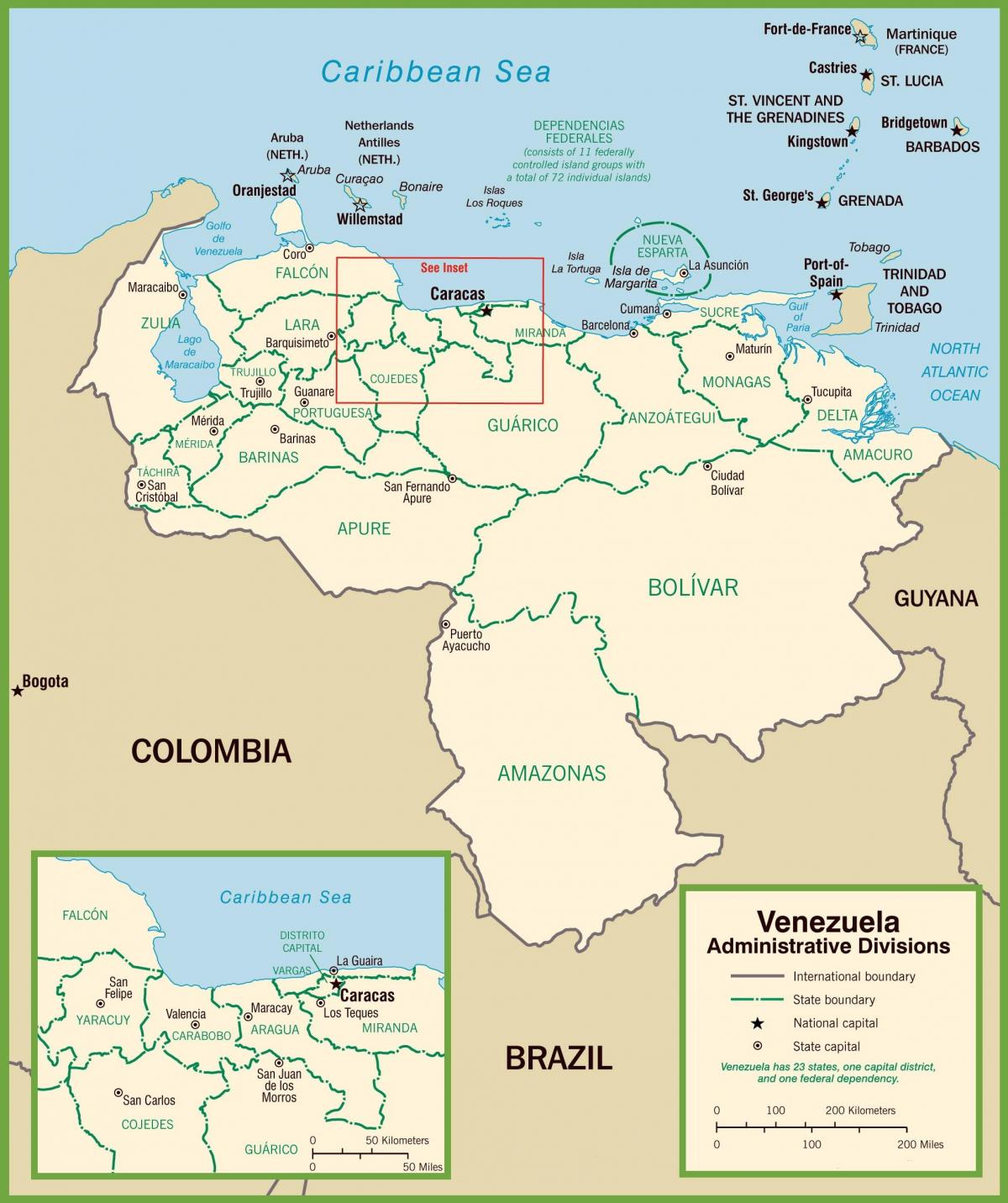 карта Венесуэла палітычныя